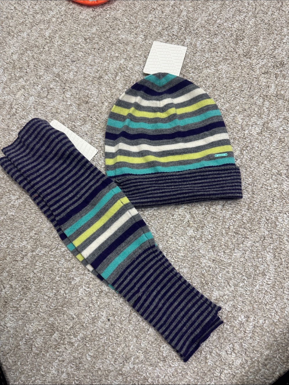 lululemon athletica Kids Striped Beanie & Scarf - Navy, Teal, Lime, Gray, Cream